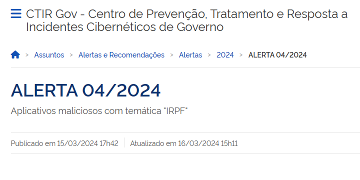 Alerta 04/2024 – Aplicativos maliciosos com temática “IRPF”