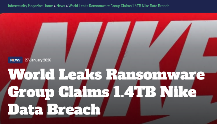 Grupo de ransomware World Leaks reivindica vazamento de dados da Nike em 1,4TB